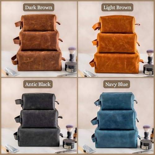 Personalized Leather Toiletry Bag for Men - Handmade Custom Engraved Dopp Kit, Perfect Gift for Dad, Husband, Birthdays & Anniversaries, Groomsmen Gifts, Travel Size Bag, Gifts for Him