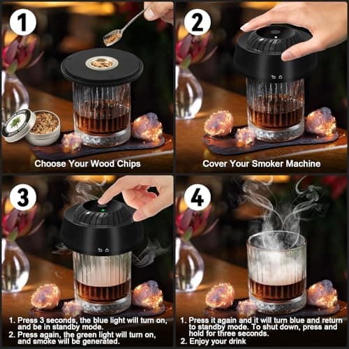Electric Whiskey Smoker Kit with 6 Wood Chips, Electric Cocktail Smoker Kit Built-in Lighter, No Butane Needed, Gifts for Christmas, Gifts for Men, Dad, Husband