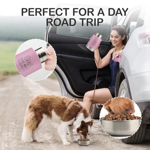 Insulated Dog Travel Water Bottle With Detachable Bowls, Ideal Dog Mom Gifts for Women, Portable Water Bottle Dispenser, For Walking, Hiking, Camping, Outdoor (Pink:Best Dog Mom, 32 Oz)