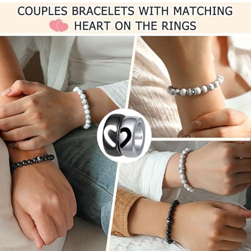UNGENT THEM Matching Couple Ring Bracelets for Boyfriend Girlfriend Husband Wife Valentines Anniversary Birthday Engagement Gifts