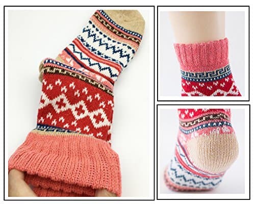 YZKKE 5Pack Womens Vintage Winter Soft Warm Thick Cold Knit Wool Crew Socks, Multicolor, free size
