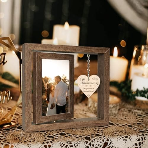 1 Year Anniversary Picture Frame Gifts, 1st Anniversary Frame for Her Him Girlfriend Boyfriend, Display Two 4x6 Inch