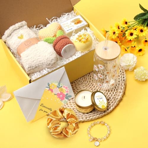 Birthday Gifts for Women, Gift Baskets for Women, Best Friend Friendship Gifts, Get Well Soon Inspirational Gift Set Box for Woman Her Teen Girl Sister Friendship w 18oz Daisy Cup