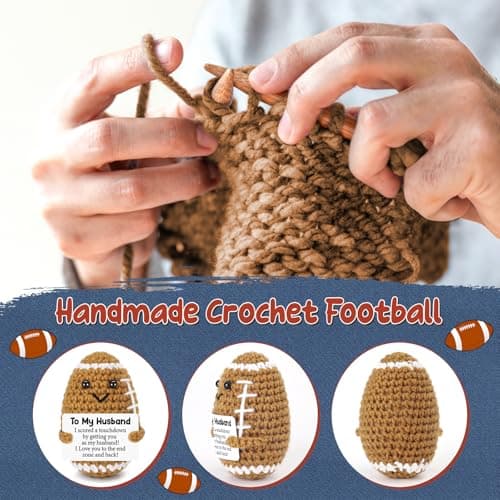 Birthday Gifts for Husband from Wife, Christmas Handmade Inspirational Crochet Football Gift for Him, Cool Wedding Anniversary Present for Husband, Cute Emotional Home Decor for Couple, Hubby, Spouse