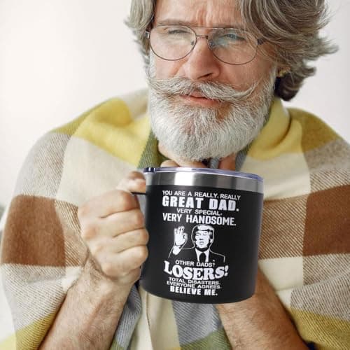 Fathers Day Dad Gifts from Daughter Son,Christmas Birthday Gifts for Step Dads Father in Law Him Bonus Daddy,Gift for Men Papa Grandpa Uncle Stepdad,14 oz Black Tumbler Mug