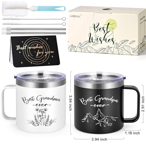 LiqCool Gifts for Grandparents, 14 Oz Best Grandma and Grandpa Insulated Mugs, Christmas Gifts for Grandparents, Grandma and Grandpa Gift from Grandkids Grandchildren(Black & White)