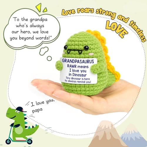 OCCdesign Mini Christmas Birthday Gifts for Grandpa from Granddaughter Grandson I Love You Grandpa Best Ever Papa Gifts Handmade Crochet Cute Small Dinosaur for Grandfather Grandparents Day
