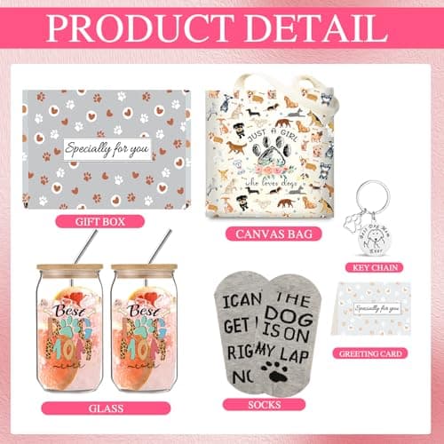 Dog Mom Gifts for Women, 16OZ Glass Cup Unique Christmas Gifts Idea Box set with Socks for Dog Lovers, Dog Mom Birthday Mothers Day Gifts Basket