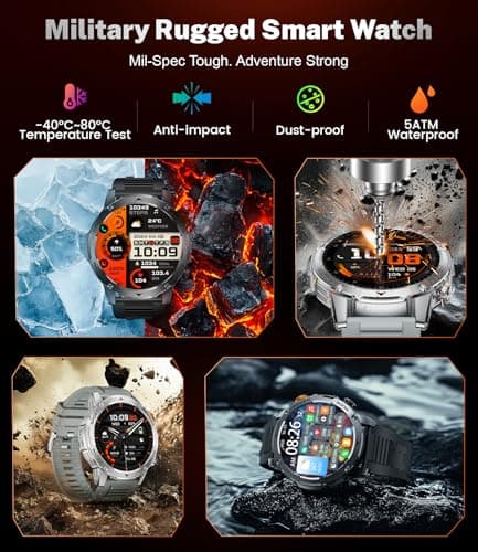 Military Smart Watch for Men 1000 mAh Battery/3 Bands/Flashlight,1.75'' HD Display Smart Watch with Call,IP68 Waterproof Fitness Tracker with Heart Rate,Sleep Monitor,100+ Sport Modes,for iOS Android