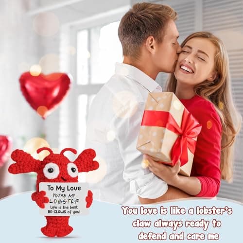 Gifts for Grilfriend Boyfriend Couples - to My Love Handmade Crochet Lobster Gifts, I Love You Gift for Her Him, Romantic Valentines Anniversary Birthday Chrismast Present for Women Men