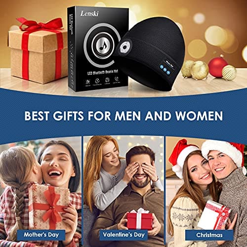 Lenski Stocking Stuffers for Men Adults, Dad Gifts for Men, Bluetooth Beanie Hat for Mens, Mens Gifts for Dad Him Grandpa