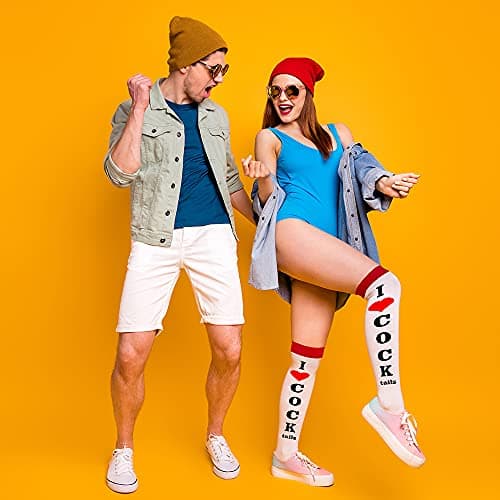 Funny Socks I Love Cocktails Knee Tube Party Stockings Gag Gifts for Christmas White Elephant Gift Exchange