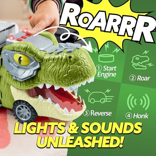JOYIN 13 in 1 Dinosaur Toys for Kids 3-5, Dinosaur Truck with 12 Pull Back Cars, Birthday Gifts Toys for 3 4 5+ Year Old Boy, Transport Carrier Truck for Toddlers, Christmas Great Gifts for Grandkids