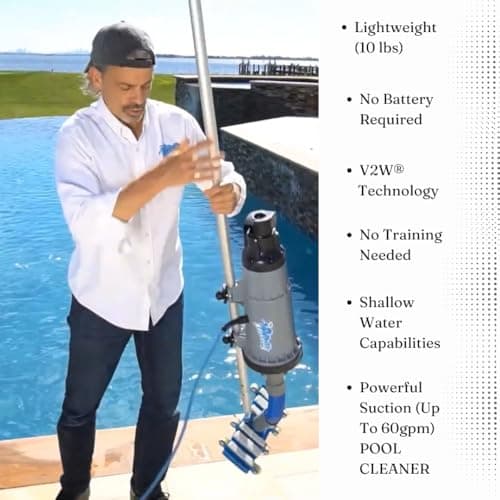 The VacDaddy FAST & POWERFUL Handheld Portable Pool Vacuum NO BATTERY REQUIRED! Cleans pools faster & better. Heavy Duty Professional Power for Residential and Commercial Inground & Above Ground Pools