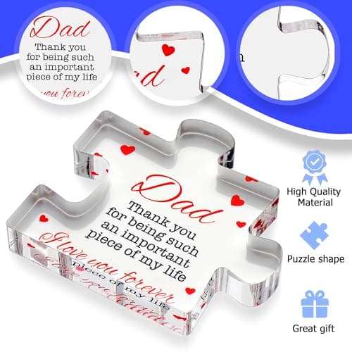 Fathers Day Dad Birthday Gift - Engraved Acrylic Block Puzzle Gifts for Dad 3.35 x 2.76 inch - Cool Father's Day Presents from Daughter, Son, Mom - Heartwarming Men Birthday Gift, Ideas