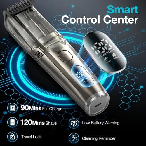 Vacuum Beard Trimmer for Men, New Version Adjustable Precision Trimming Length with 2 Comb, Electric Cordless Vacuum Trimmer for Beard, Waterproof and Rinses Easy, Blades for Skin fit
