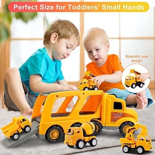 Construction Truck Toddler Toys Car: Toys for 1 2 3 4 Year Old Boy 5 in 1 Carrier Toys for Kids Age 1-3 2-4| 18 Months 2 Year Old Boy Christmas Birthday Gifts
