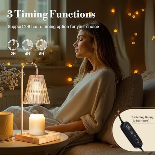 Candle Warmer Lamp with Timer Dimmer, Birthday Gifts for Mom Women Friend Sister, House Warming Gifts, Vintage Clear Wax Melt Warmer, Fall Decorations Office Apartment Dorm Room Home Decor