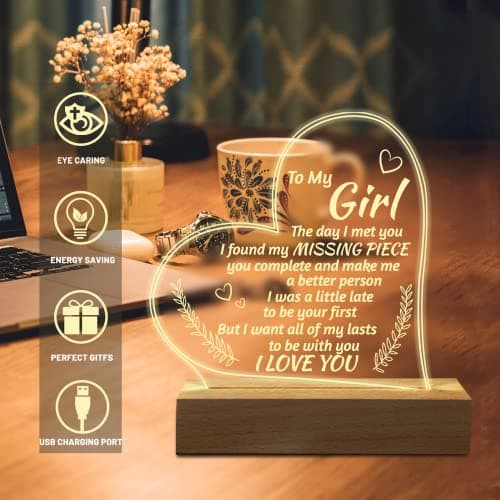 Romantic Gifts for Girlfriend, to My Girlfriend Engraved Night Light, I Love You Gifts for Her, Cute Girlfriends Anniversary Birthday Gifts for Her from Boyfriends