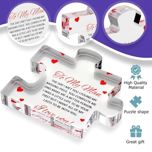 to My Man - Engraved Acrylic Block Puzzle 4.1 x 3.5 inch Gifts for Him for Husband - Fiance Birthday Gifts, Valentines Day Gift for Boyfriend - Cool Wedding Couple