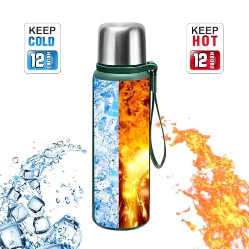 Vacuum Insulated Bottles with Cup 800ml/27oz Stainless Steel Hot Thermo Bottles for Cold and Hot Drinks Water Coffee Thermo with Cup (DarkGreen,800ml)