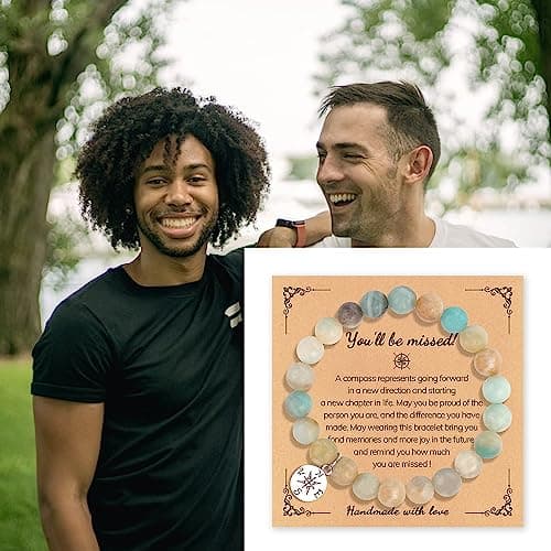 Sisadodo Going Away Gifts for Men Women Coworker Natural Stone Bracelet for Farewell Retirement Gift for Colleague Inspirational Gifts