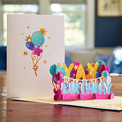 Lovepop Birthday Pop-Up Card for Her, Him, Girls, Boys - 3D Celebration Cards - Yay Happy Birthday - 5" x 7" - Blank Notecard & Envelope Included