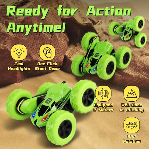 Threeking RC Stunt Cars Remote Control Car Double-Sided Driving 360-degree Flips Rotating Car Toy, Green