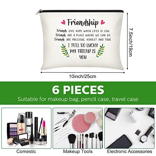 Xuniea 6 Pieces Friendship Gifts for Women Bulk Friendship Cosmetic Makeup Bag for Girl Travel Pouch Friend BFF Birthday Christmas Gifts(Leaf Pattern)