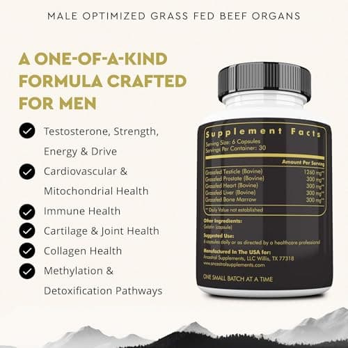 Ancestral Supplements Ancestral Supplements Mofo, Supplements for Men, Support for Energy Levels and Overall Men's Health and Wellness, Non-GMO Grass Fed Beef Organ Supplement with Liver, No Fillers, 180 Capsules