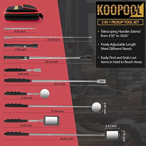 Telescoping Magnetic Pickup Tool Set, Inspection Mirror Telescoping, LED Flashlight, Cool Gadgets for Men, Gifts for Dad, Husband, Kids, Boyfriend, Magnet Stick