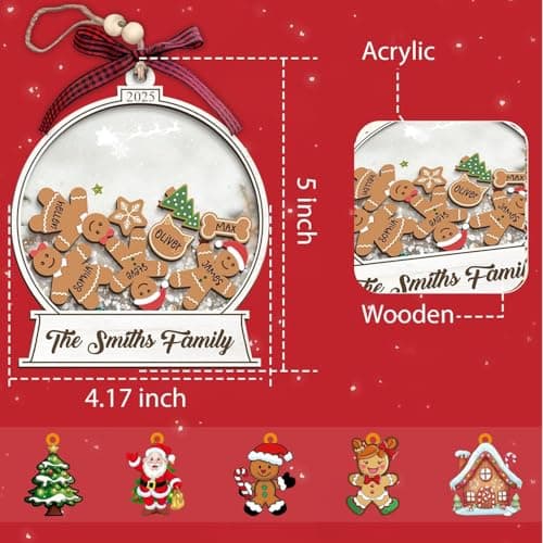 Personalized Christmas Ornaments 2025 - Snow Globe Personalized Ornaments for Family of 2,3,4,5,6,7,8,9,10 Members, Ginger Breads Custom Ornament Xmas Gift Idea