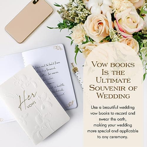 molekaus Vow Books,for Wedding Vow Books Wedding Gift for Bride and Groom Vows Book his and Hers with 28 Pages-5.5 * 3.5 in Wedding Notebook with Gilded Font Set of 2 （White and Black）