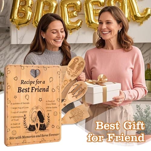 Best Friend Birthday Gifts for Women - “Recipe for a Best Friend” Bamboo Cutting Board Set, Engraved with Inside Jokes & Secrets - Bestie Gifts for Graduation, Long-Distance, Housewarming & Christmas