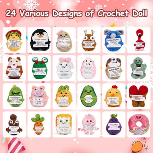 Advent Calendar 2025, 24 Days Positive Crochet Animals Christmas Countdown Calendar for Kids, Teens, Adults, Handmade Emotional Support Crochet Toys with Positive Card for Birthday, Christmas Gifts