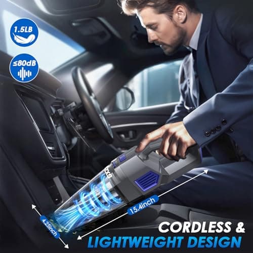Handheld Vacuum Cordless, 15000PA Strong Suction Hand Held Car Vacuum Cleaner Rechargeable, Portable Hand Vacuum with Multi-Nozzles & Washable Filter for Home Office, Car, Pets