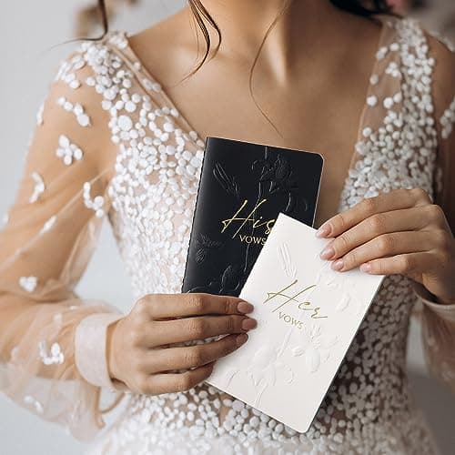 molekaus Vow Books,for Wedding Vow Books Wedding Gift for Bride and Groom Vows Book his and Hers with 28 Pages-5.5 * 3.5 in Wedding Notebook with Gilded Font Set of 2 （White and Black）