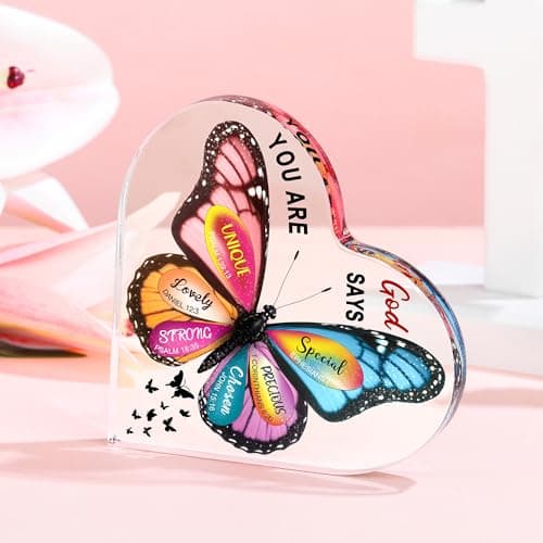 Christian Gifts for Women Faith Based Gift Inspirational Gifts for Women Birthday Unique Catholic Gift Bible Accessories Inclue Bible Verse Jar Butterfly Decorations Socks Glass Can Candles Tote Bag