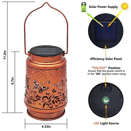 Solar Lanterns Outdoor Waterproof Butterfly Garden Decor Birthday Gifts for Women Mom Grandma, Hanging Solar Lights Metal Lantern Decoration Outside for Yard, Patio, Backyard, Porch
