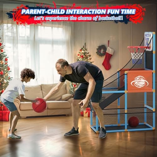 Arcade Basketball Game Set Boy Toys: Indoor Basketball Hoop with 4 Balls Outdoor Sports Toy for Kids 3-12 Years Old Adjustable Height with Air Pump Kid Party Games Birthday Gifts for Boys Girls Teens