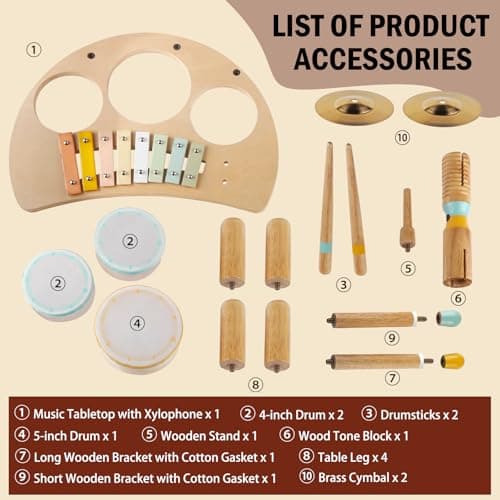 Toddlers Drum Set Toys for Toddlers 1-3,Baby Drum with Xylophone,Musical Instruments Toy, Kids Wooden Montessori Toys Birthday Gift for Boys Girls