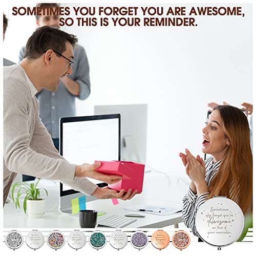 Roowest 10 Pcs Inspirational Compact Mirror Sometimes You Forget You're Awesome Appreciation Gifts for Women Group Employee Coworker Housekeeping Thank You Favors Magnifying Pocket Mirror (Multicolor)