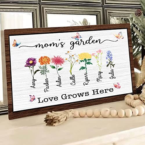 Personalized Mom's Garden Frame Sign With Grandchildren Names and Birth Flower For Mother's Day Gift, Grandma Gifts, Personalized Mother's Day Gift, Custom Grandmas Garden Sign (Style 14)