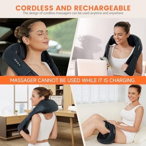 Back and Neck Massager,Shiatsu Back Massager with Heat,Cordless Portable Kneading Shoulder Massage Shawl Electric Massage Pillow for Pain Relief Deep Tissue Gifts for Dad Mom Friends