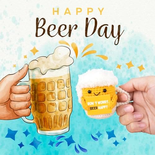 A AIFAMYFunny Positive Coffee, Emotional Crochet Doll, Cute Crochet Potato Partner Toy with Positive Card Cheer Up Funny Gag Gifts for Best Friend Birthday Women Teacher Fall（Beer