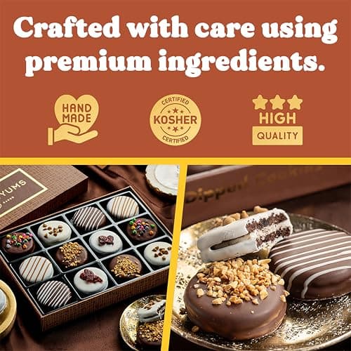 Holiday Christmas Cookies Gift Basket - 12 Gourmet Chocolate Covered Sandwich Cookies with Assorted Toppings - Assorted Food Gift Box for Fathers Day, Mothers Day, Family, Sympathy, Men & Women.