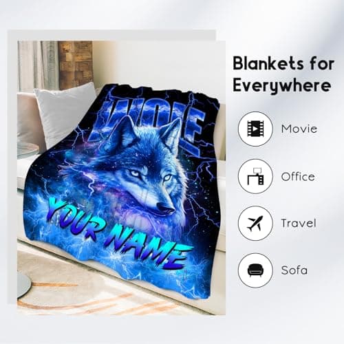 Boys Blanket Personalized Wolf Blankets Gifts for Kids, Warm Flannel Custom Throw for Boys (4 Sizes)