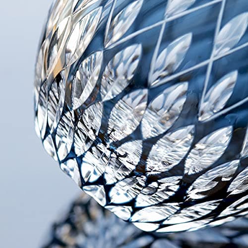 JINZHI Japanese Style EDO Kiriko Whiskey Glasses 11OZ Unique Shape Colored Hand Carved Glass Tumbler for Bourbon Lovers - Style Glassware for Rum - Rocks glasses in Gift Box (Blue)