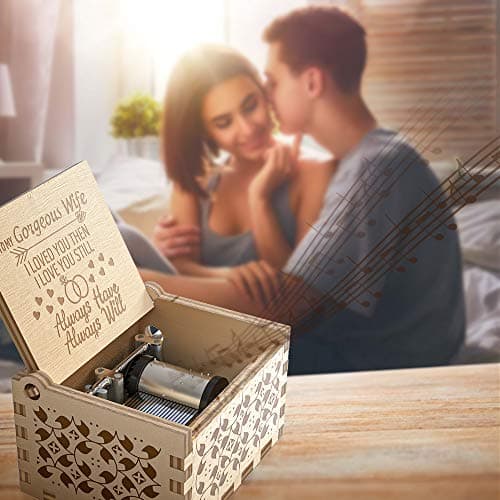 Ucuber You are My Sunshine Music Box, Gifts for Wife from Husband, Wood Laser Engraved Vintage Hand Cranked Cute Boxes, Best Gift for Birthday/Valentine's Day (Husband to Wife)