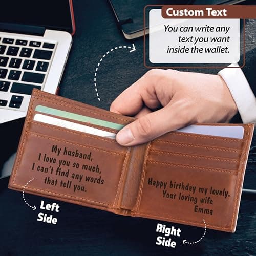 Masat Customized Personalized Wallet for Men, Custom Gifts for Father, Customized Monogram Wallet for Men, Son, Grandpa, Boyfriend, Fathers Day, Wedding, Anniversary, Birthday, Graduate